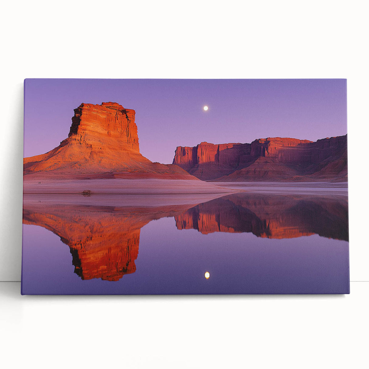 Stretched canvas artwork depicting a vibrant landscape with dramatic cliffs and a sunset, showcasing rich colors and textures, ideal for modern home decor.