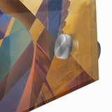 Abstract figurative acrylic artwork on glass showcasing vibrant colors and intricate patterns, emphasizing texture and depth for a modern decor aesthetic.