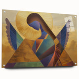 Abstract figurative acrylic artwork displayed in a glass frame, showcasing vibrant colors and intricate pin details, perfect for contemporary home decor.