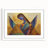 Abstract figurative art frame with a white mat, showcasing a modern design with vibrant colors, perfect for enhancing contemporary home decor.