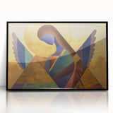 Abstract figurative framed acrylic artwork showcasing bold black lines and vibrant colors, perfect for modern decor and artistic expression in any setting.