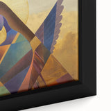 Close-up of an abstract figurative framed canvas artwork, showcasing vibrant colors and intricate details of modern design, ideal for enhancing contemporary interiors.