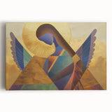 Abstract figurative stretched canvas artwork showcasing vibrant colors and dynamic shapes, perfect for modern decor, enhancing any living space with artistic flair.