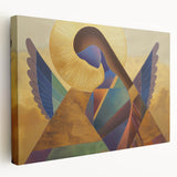 Abstract figurative stretched canvas artwork showcasing vibrant colors and unique shapes in a side view, perfect for modern home decor and artistic expression.