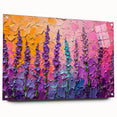 Abstract floral wall art displayed in an acrylic glass frame, showcasing vibrant colors and intricate designs, pinned for a sleek presentation in a modern setting.