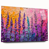 Abstract floral wall art displayed in an acrylic glass frame, showcasing vibrant colors and intricate designs, pinned for a sleek presentation in a modern setting.