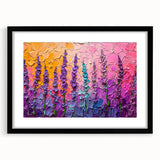 Abstract floral wall art in a black frame with a mat, showcasing vibrant colors and intricate designs, perfect for modern home decor or office settings.