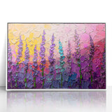 Framed abstract floral wall art in vibrant colors, featuring a contemporary design with intricate patterns, displayed against a sleek white background, ideal for modern home decor.