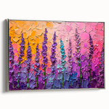 Framed abstract floral wall art showcasing vibrant colors with a silver frame, adding elegance to modern decor. Ideal for enhancing living spaces and art collections.