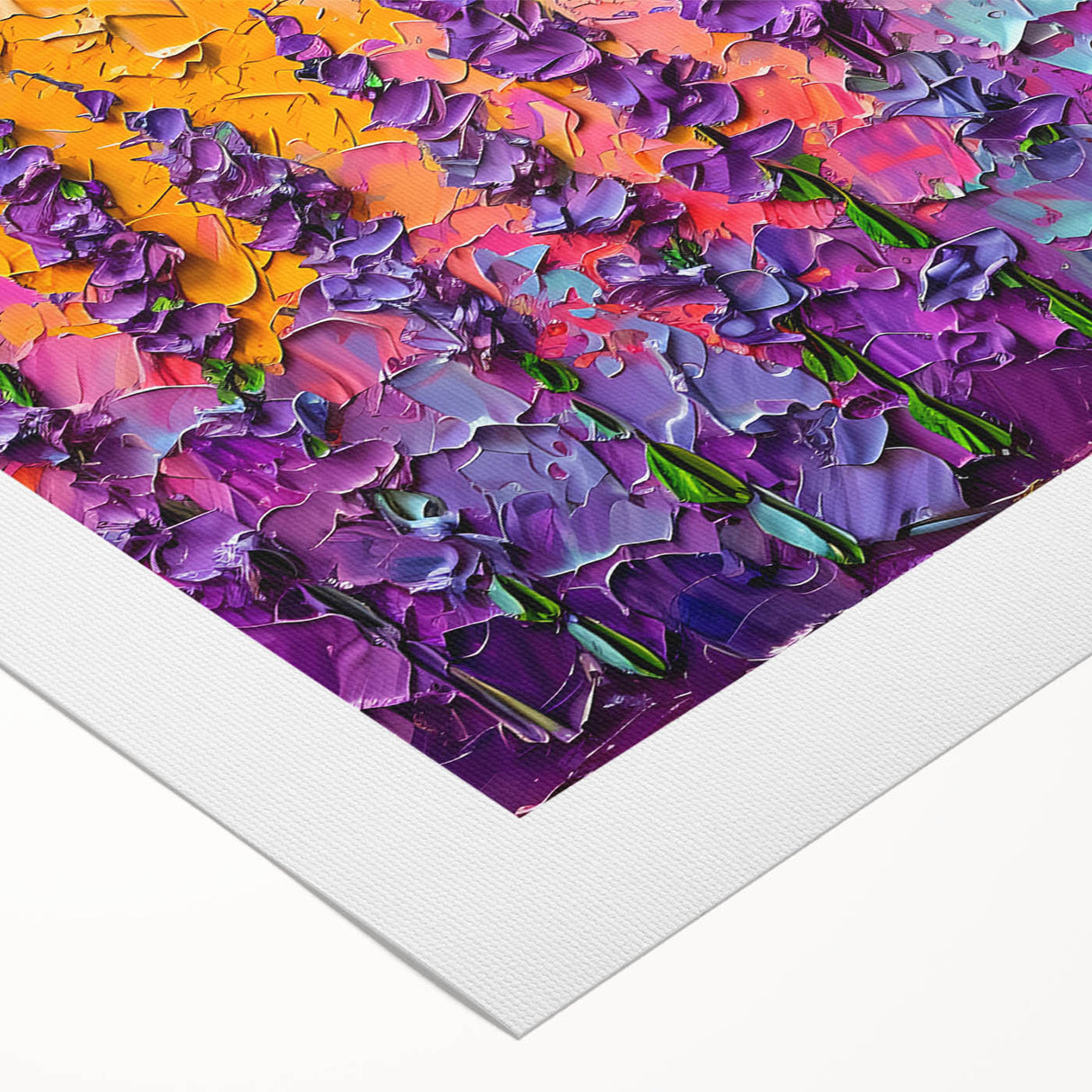 Abstract floral wall art on rolled canvas showcasing vibrant colors and intricate patterns, ideal for modern home decor. Perfectly packaged for easy display.