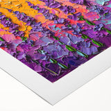 Abstract floral wall art on rolled canvas showcasing vibrant colors and intricate patterns, ideal for modern home decor. Perfectly packaged for easy display.