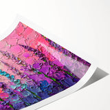 Abstract floral wall art print showcasing vibrant colors of pink, blue, and green on a textured background, ideal for enhancing modern home decor aesthetics.