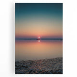 Abstract landscape wall art on stretched canvas, showcasing vibrant hues of blue, green, and gold, perfect for modern home decor. This captivating piece adds depth and serenity to living spaces.