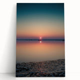 Abstract landscape wall art on stretched canvas, showcasing vibrant colors and fluid shapes, perfect for modern home decor. The artwork leans against a neutral wall, highlighting its artistic texture and design.