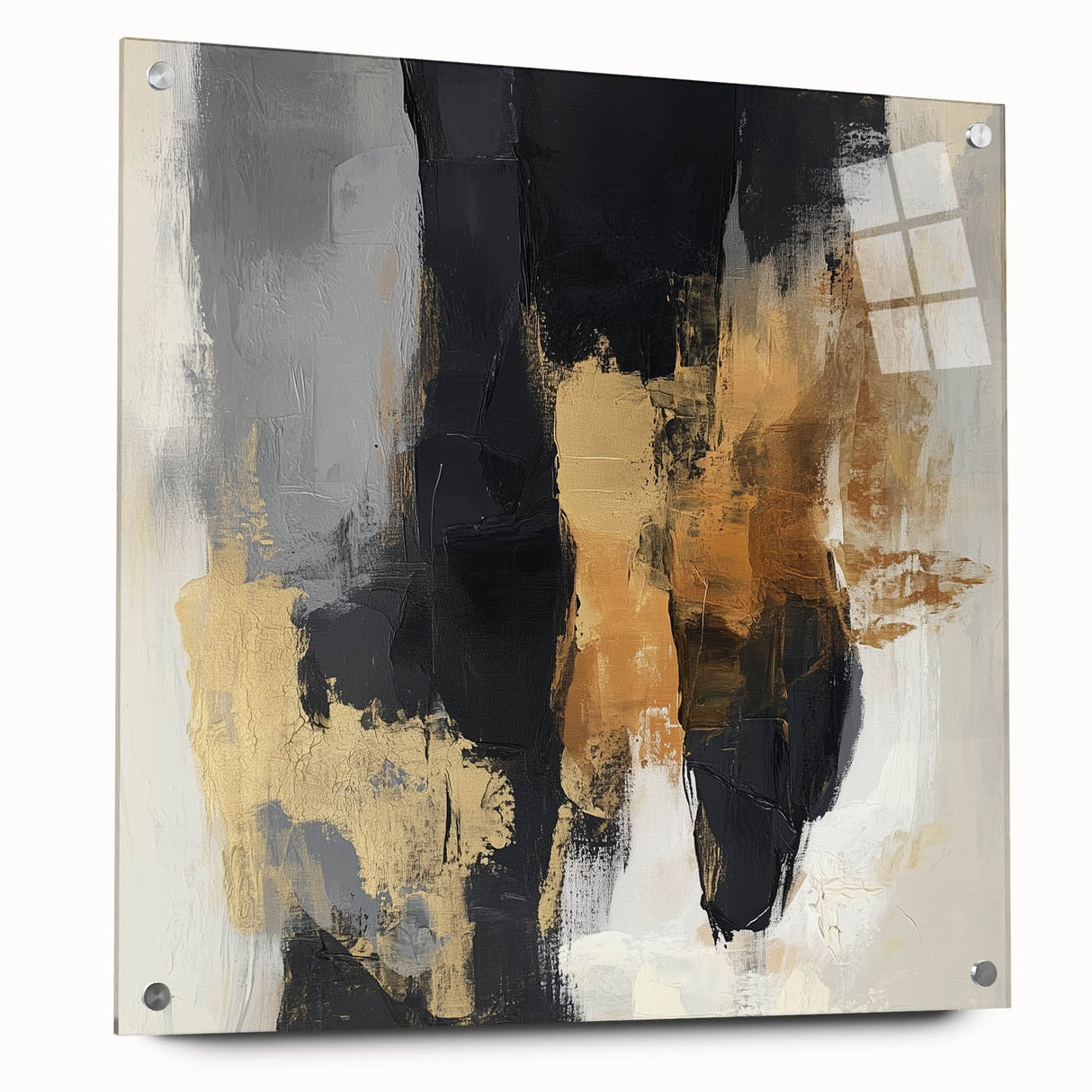 Large Abstract Wall Art – Textured Black, Gold, and Earth Tones