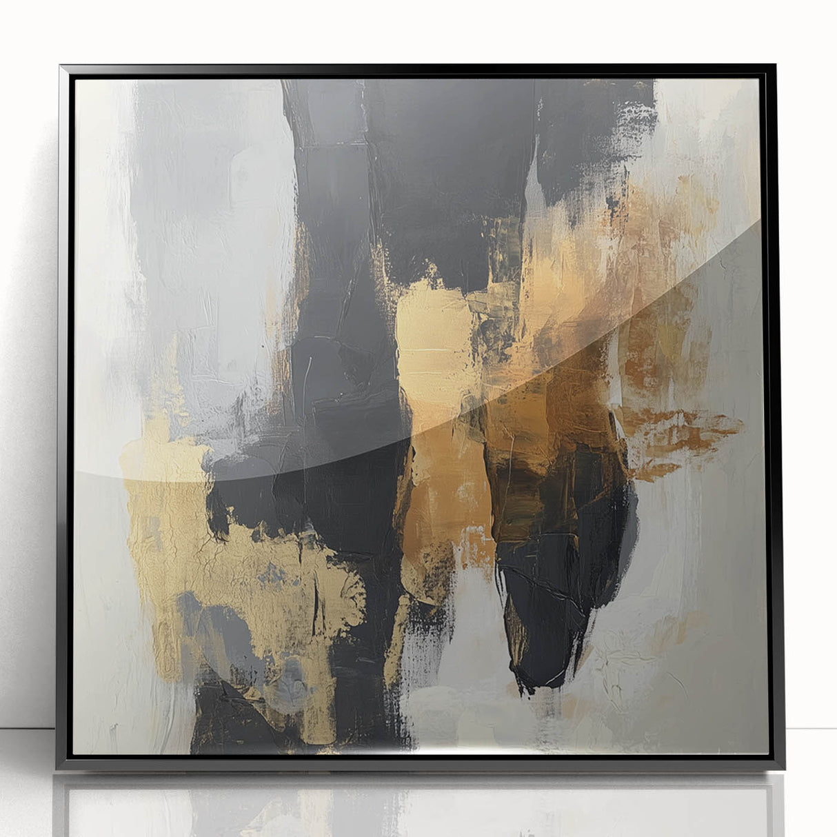 Large Abstract Wall Art – Textured Black, Gold, and Earth Tones