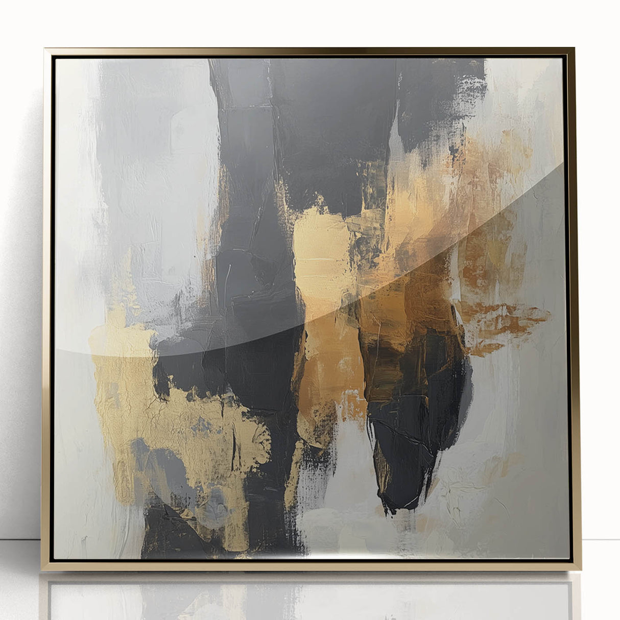 Large Abstract Wall Art – Textured Black, Gold, and Earth Tones