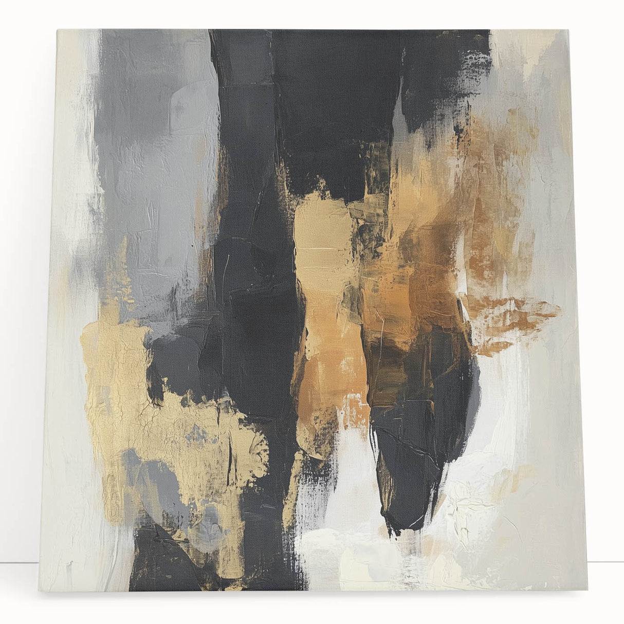 Large Abstract Wall Art – Textured Black, Gold, and Earth Tones