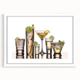 Abstract art print featuring swirling patterns in muted earth tones, framed with a white mat, ideal for dining room decor.