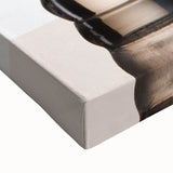 Large art depicting a black and white landscape painting on stretched canvas, suited for bedroom wall decor.