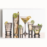 Large black and white stretched canvas featuring assorted kitchen utensils, ideal for kitchen wall art.