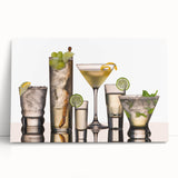 Large black and white stretched canvas featuring assorted kitchen utensils, ideal for kitchen wall art.