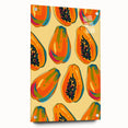 Large abstract wall art featuring assorted fruits in vibrant colors on acrylic glass.