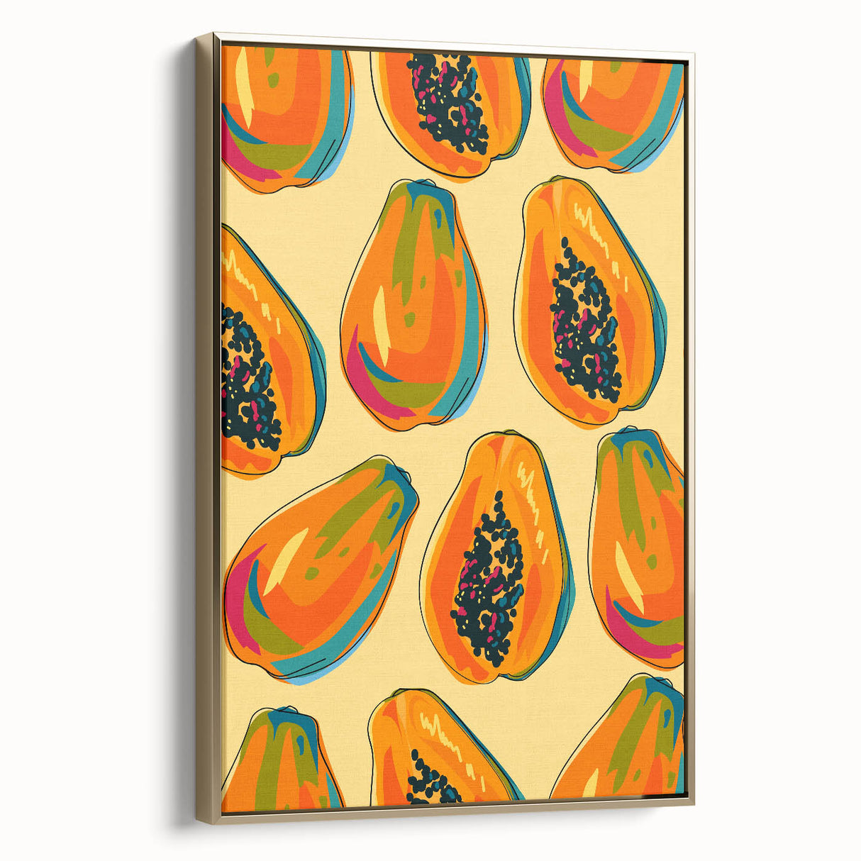 Framed canvas depicting a vintage landscape with fruits in muted gold and black tones, ideal for bedroom wall decor.