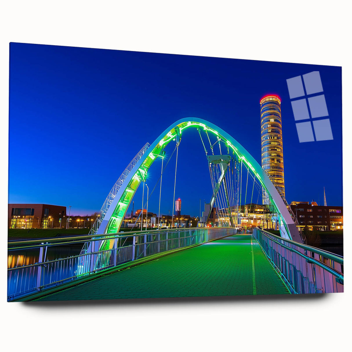 Acrylic glass landscape bridge design viewed from the side, showcasing intricate details and a sleek finish, ideal for contemporary home decor.