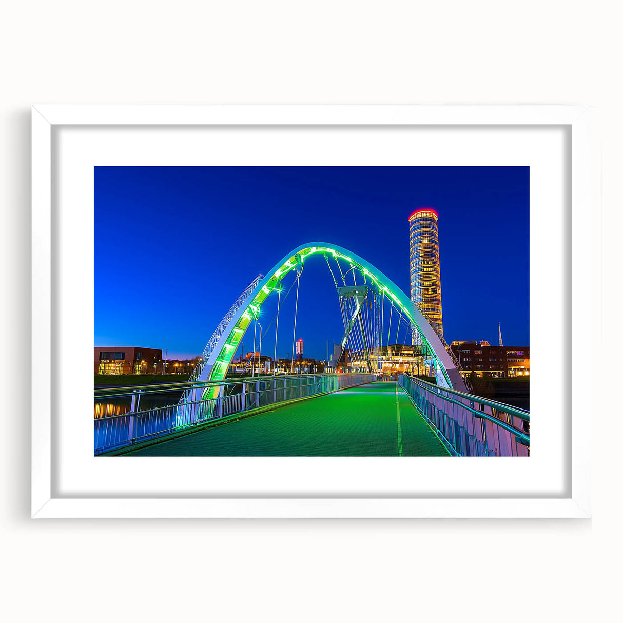 Landscape bridge frame with a white mat, showcasing a modern design suitable for home decor. Ideal for enhancing interiors with its elegant simplicity and versatility.