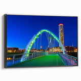 Framed canvas artwork depicting a serene landscape bridge in black, showcasing intricate details and textures, perfect for enhancing home decor.