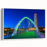 Framed canvas artwork depicting a serene landscape bridge in soft hues, showcasing intricate details and vibrant colors, perfect for home decor.