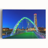 Landscape canvas artwork depicting a serene bridge scene with lush greenery and a clear blue sky, ideal for enhancing home decor aesthetics and tranquility.