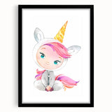 Personalized Kids Art – Cute Unicorn Girl Illustration Wall Print