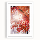 Abstract art print featuring swirls of orange and brown hues on a white framed canvas, ideal for dining room decor.