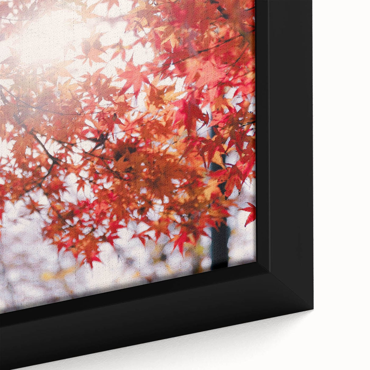 Extra large framed canvas featuring textured, colorful art of autumn trees in a park, ideal for living room decor.