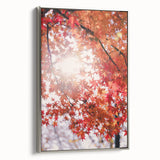 Framed canvas landscape art painting depicting a fall scene with colorful leaves on trees, ideal for living room decor.