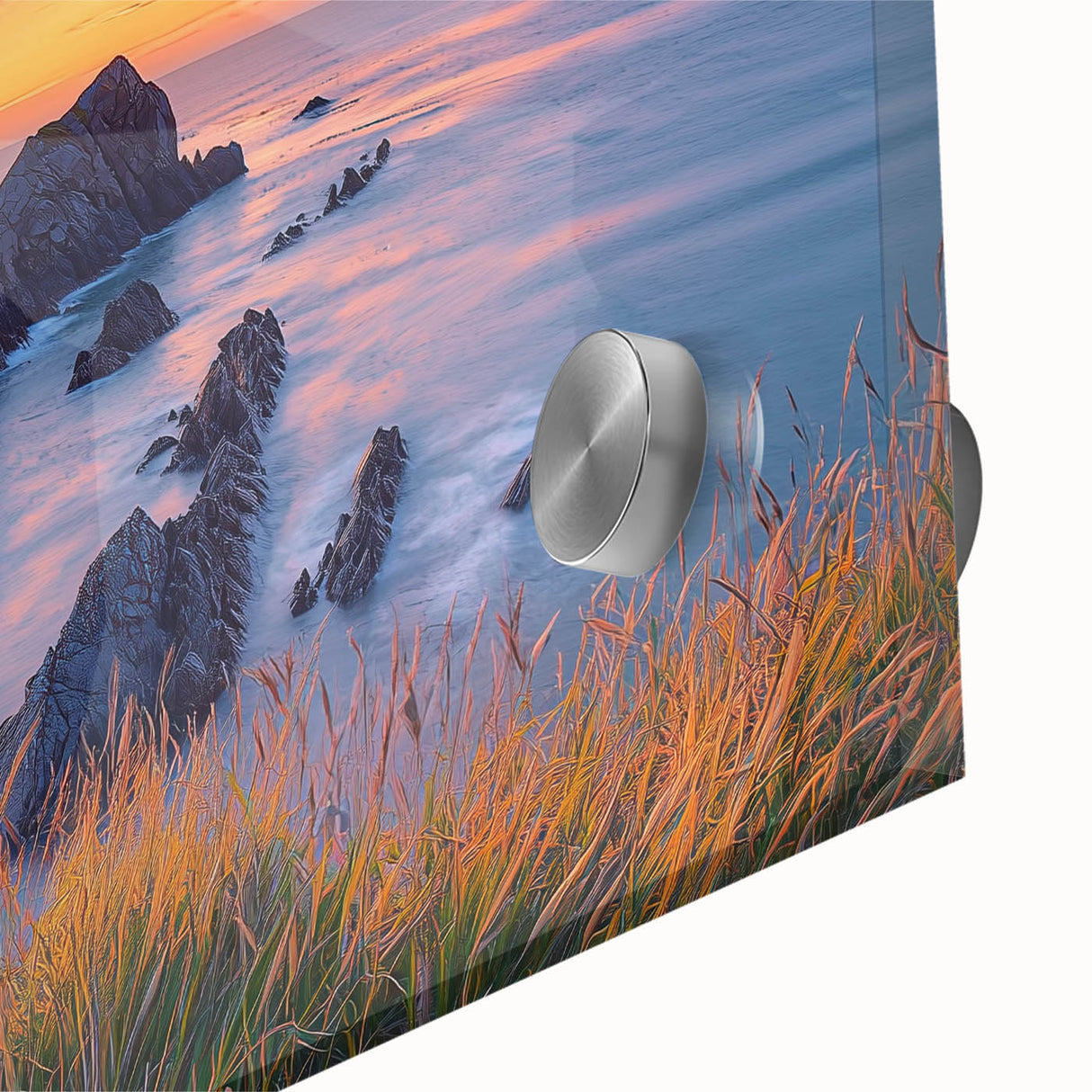 Close-up of a stunning acrylic landscape artwork showcasing vibrant cliffs and intricate textures, ideal for modern home decor and art enthusiasts.