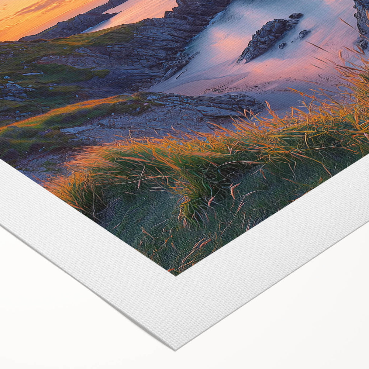 Stunning rolled canvas artwork depicting dramatic cliffs and landscapes, showcasing vibrant colors and intricate details, ideal for enhancing any room's decor.