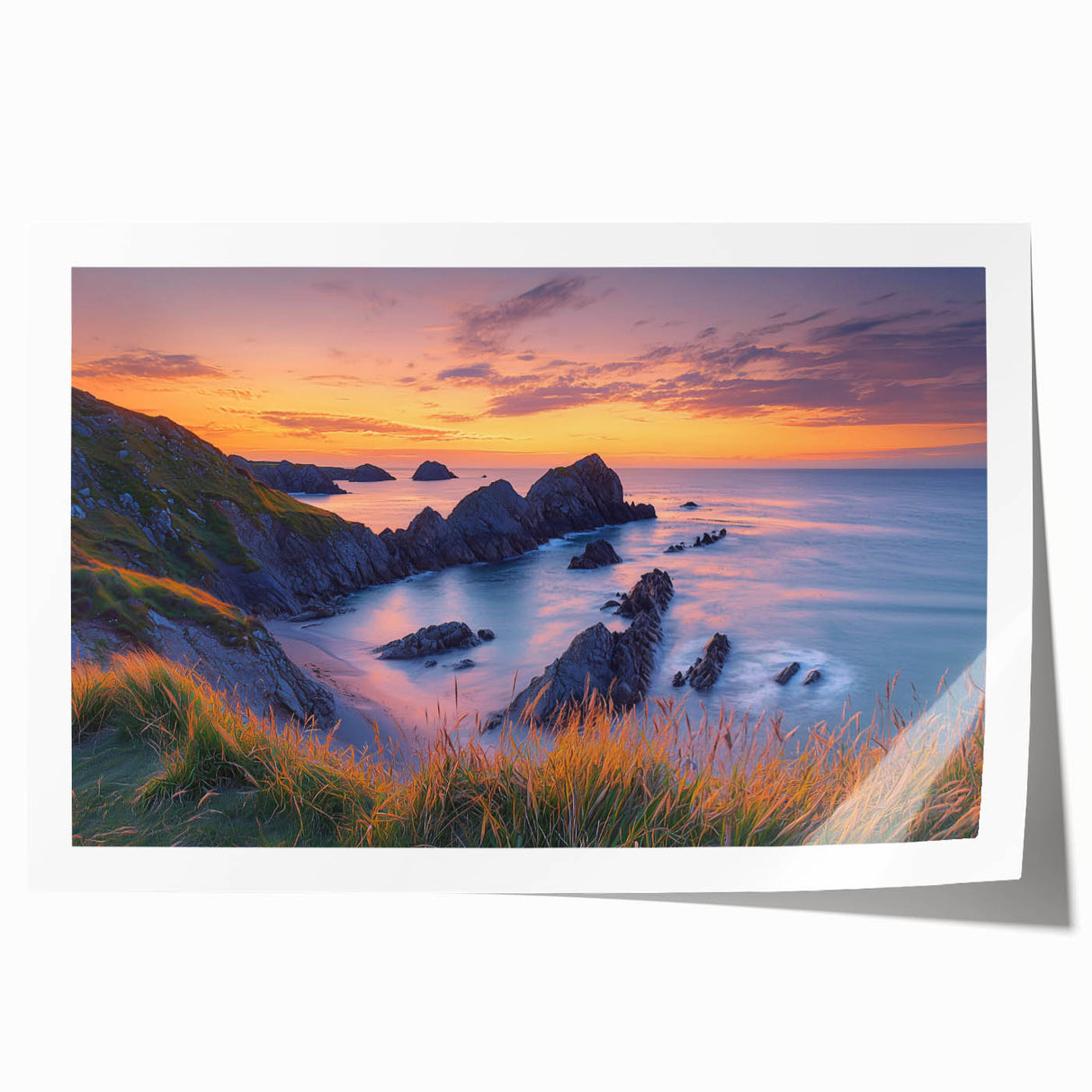 Stunning rolled canvas print featuring a dramatic cliff landscape with vibrant colors, expertly packaged in a durable cardboard tube for safe delivery. Ideal for nature lovers and home decor enthusiasts.