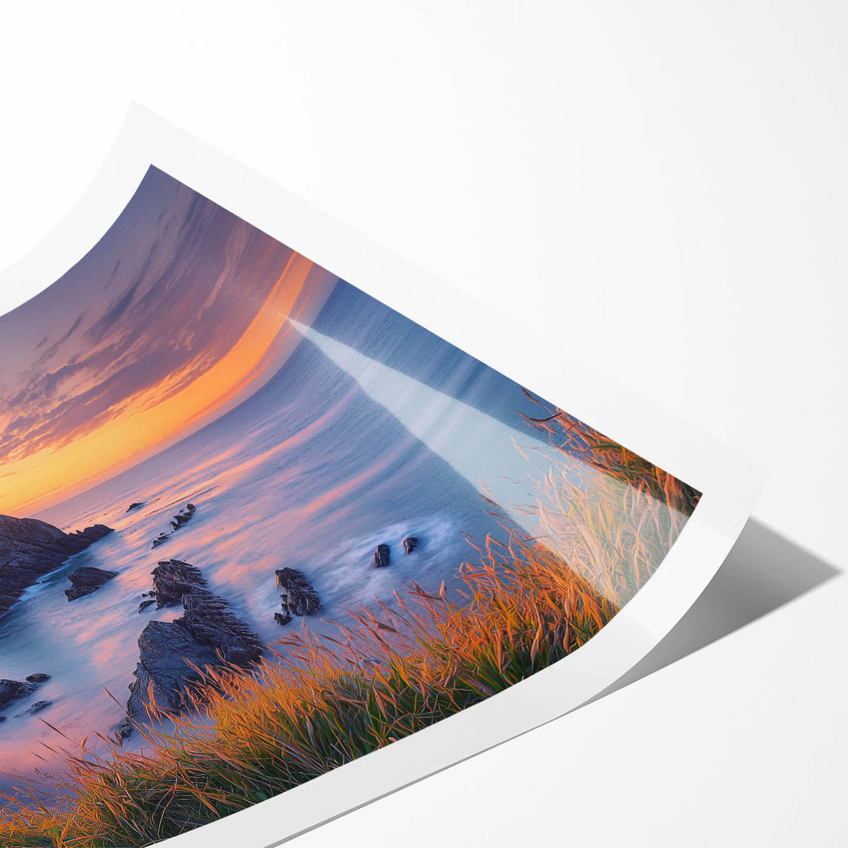 Rolled print showcasing a stunning landscape of cliffs against a vibrant sky, perfect for home decor. The artwork captures natural beauty, ideal for nature lovers.