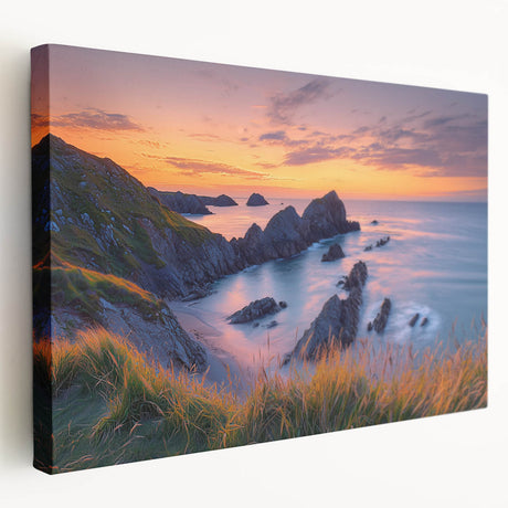 Stretched canvas artwork depicting a stunning side view of colorful cliffs under a bright blue sky, perfect for enhancing interior decor with a vibrant natural landscape.