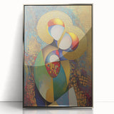 Framed abstract figurative artwork with silver accents, showcasing a modern design that enhances contemporary decor. Ideal for stylish living spaces or offices.