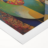 Colorful abstract figurative wall art on rolled canvas, showcasing dynamic shapes and vibrant hues, ideal for modern home decor and artistic expression.