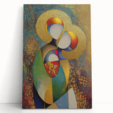 Abstract figurative stretched canvas artwork featuring vibrant colors and dynamic shapes, perfect for modern home decor. Ideal for enhancing artistic spaces.