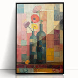 Framed abstract floral wall art in black acrylic, featuring vibrant colors and intricate designs, perfect for modern home decor. Ideal for living room or office.