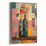 Framed canvas wall art showcasing an abstract floral design in vibrant colors, featuring a sleek silver frame, perfect for modern home decor.