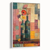 Framed canvas wall art showcasing an abstract floral design with vibrant colors, displayed from a white side view, ideal for modern home decor.