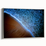 Framed abstract landscape wall art in silver finish showcasing a blend of soft earth tones and vibrant splashes of color, perfect for modern home decor.