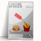 Mid-century modernist art featuring a simplistic coffee cup design in pastel shades on a white acrylic framed poster.